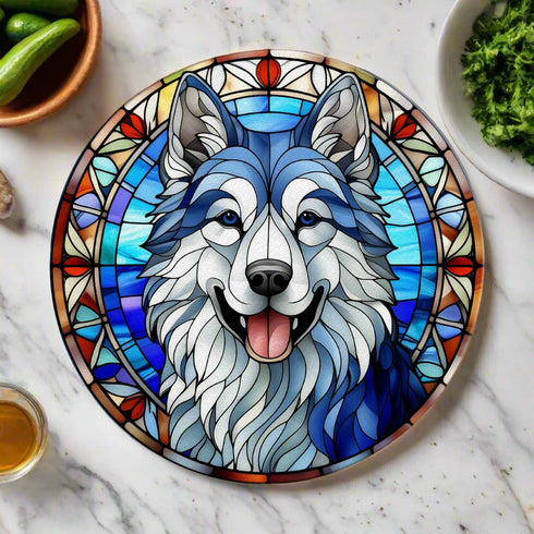 Alaskan Malamute Circular Glass Suncatcher Worktop Saver